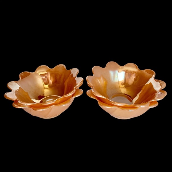 Anchor Hocking Fire King Dessert Bowls Set of 4 Vintage 60's Peach Luster Dishes - Picture 7 of 8